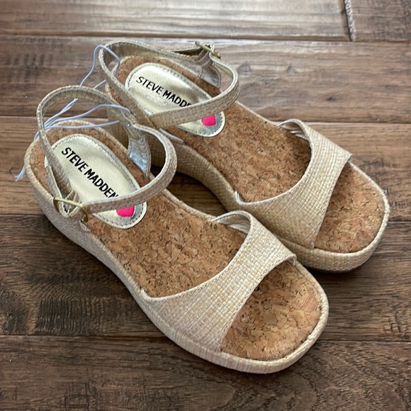 Steve Madden Girls Jdua Raffia Wedge Sandals Size 13 - Picture 2 of 4